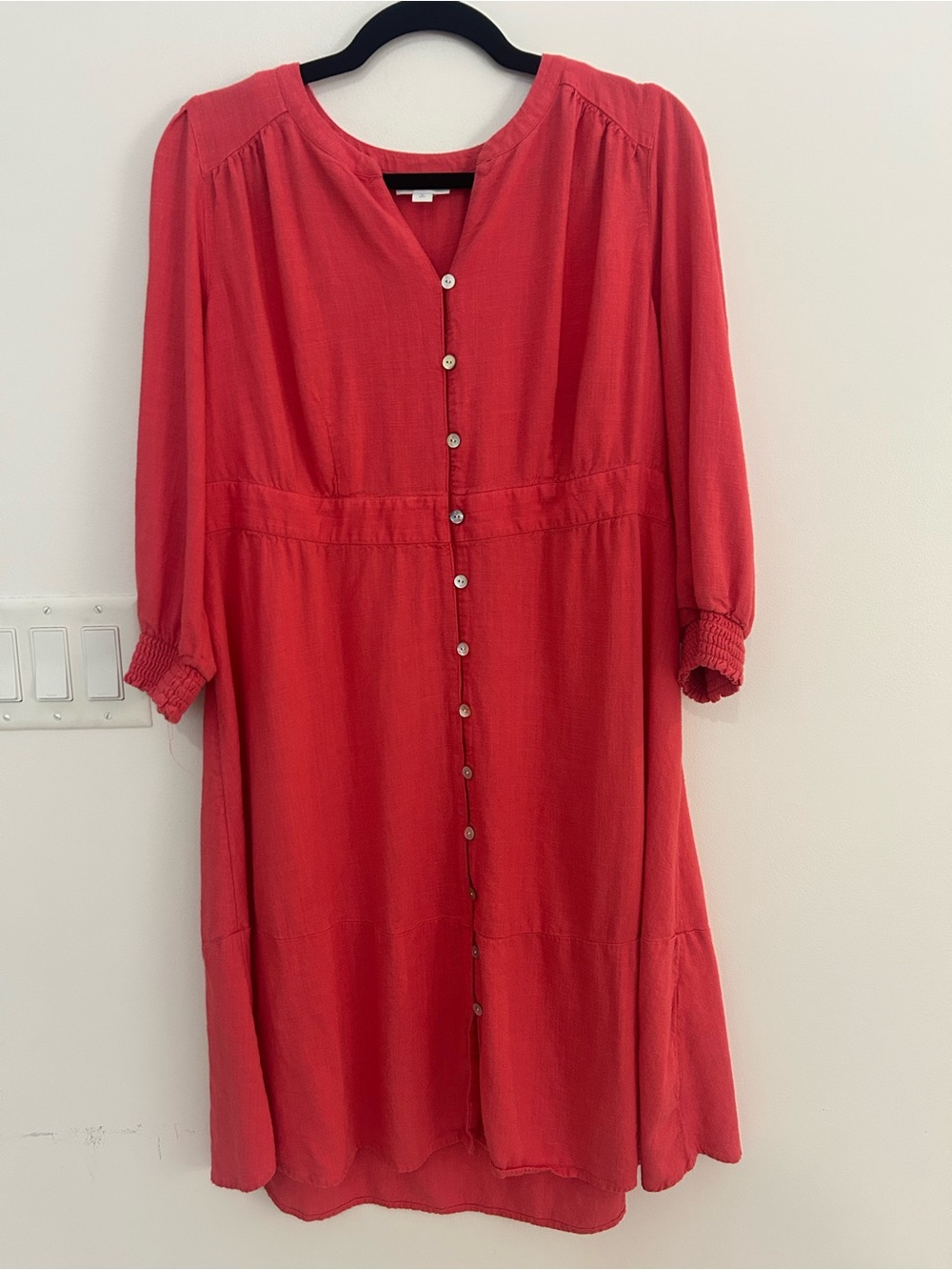 J.Jill M Tall Linen Blend Coral Pink Midi Dress Coastal Cottagecore